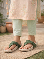 Load image into Gallery viewer, Olive Lace Comfort Thongs