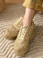Load image into Gallery viewer, Heleey Gold-Toned Lightweight Lace-Up Sneakers
