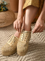 Load image into Gallery viewer, Heleey Gold-Toned Lightweight Lace-Up Sneakers