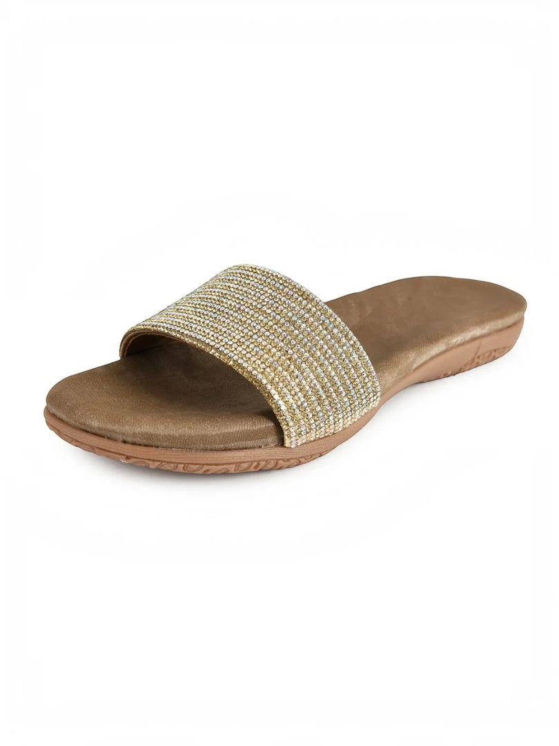 Open Toe Glittering Strap Slip-On Flats
