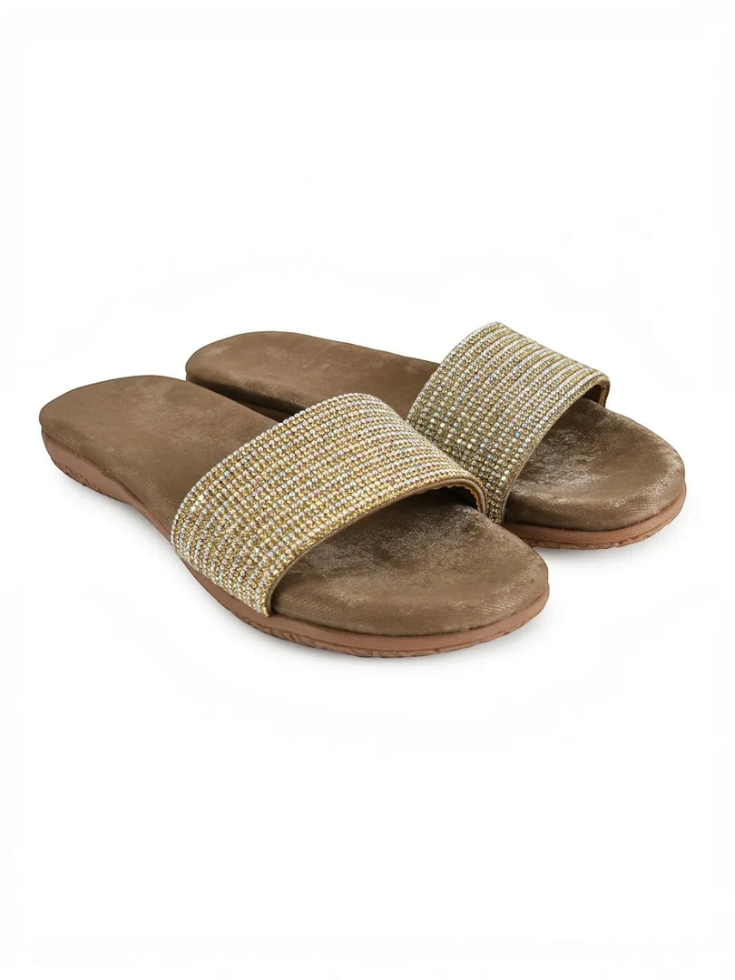 Open Toe Glittering Strap Slip-On Flats