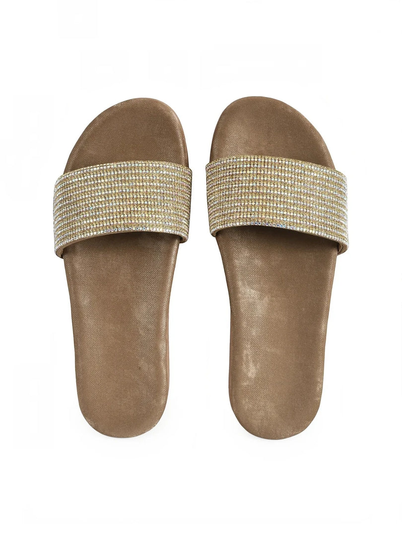 Open Toe Glittering Strap Slip-On Flats