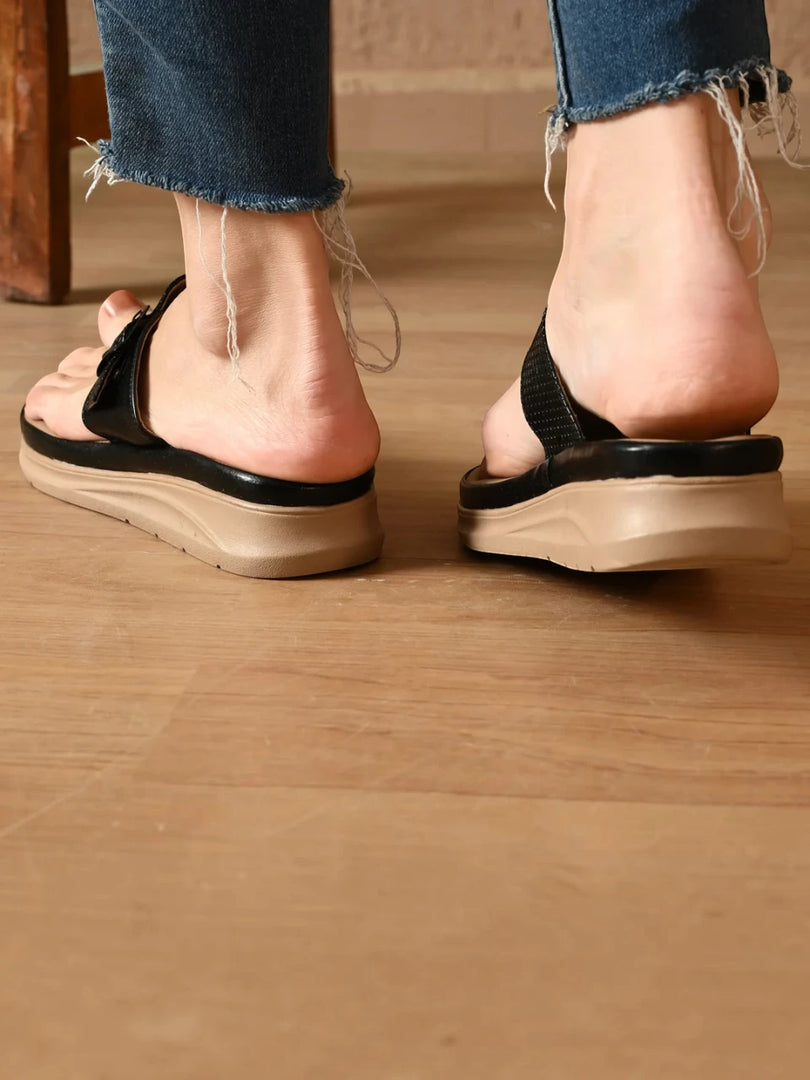 Slip-On Platform Sandals with Toe Loop
