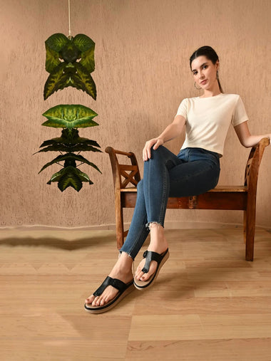 Slip-On Platform Sandals with Toe Loop