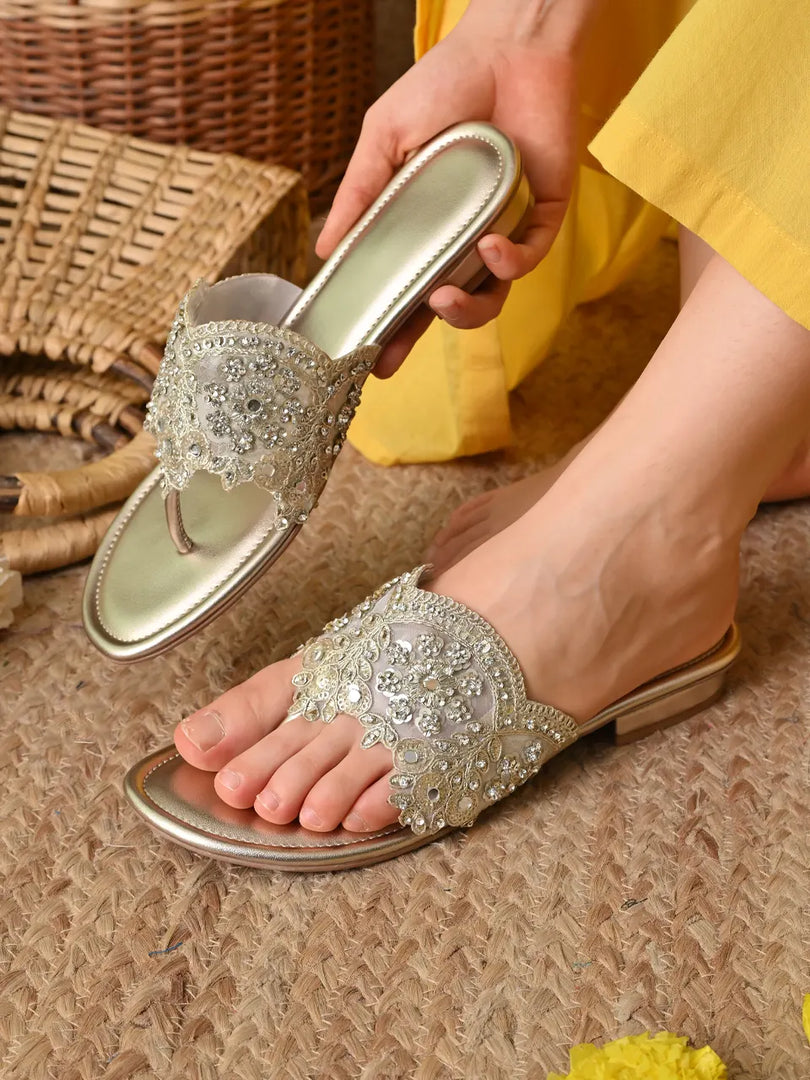 Heleey Elegant Shine Golden Toe Flats