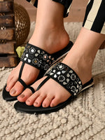 Load image into Gallery viewer, Heleey Mirror Glow Black Ethnic Flats