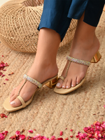 Load image into Gallery viewer, Heleey Golden Shine Crystal Strap Heels