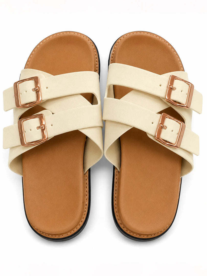 Heleey Ivory Grace Double-Buckle Comfort Slides