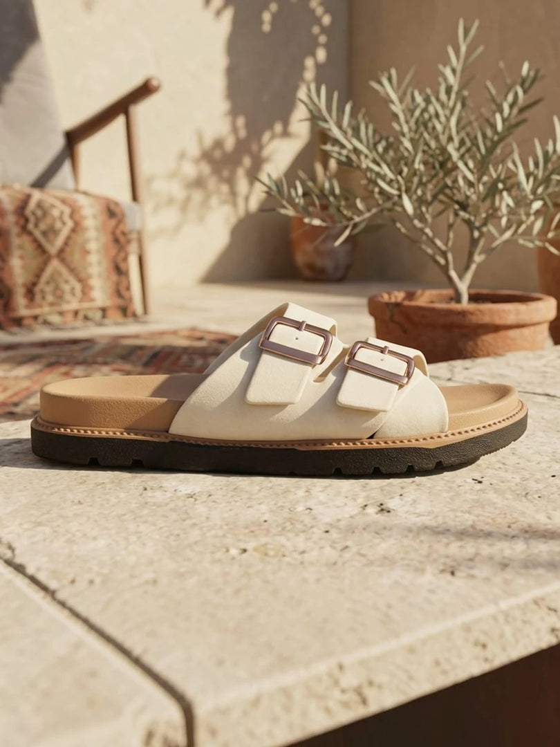 Heleey Ivory Grace Double-Buckle Comfort Slides