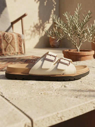 Heleey Ivory Grace Double-Buckle Comfort Slides