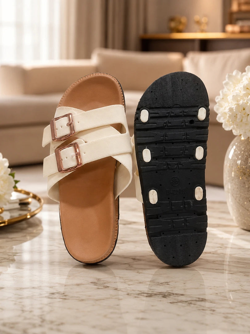 Heleey Ivory Grace Double-Buckle Comfort Slides