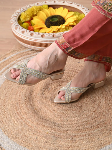 Heleey Golden Gleam Block Heels