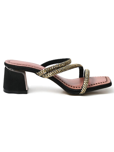 Heleey Sparkling Black Block Heels