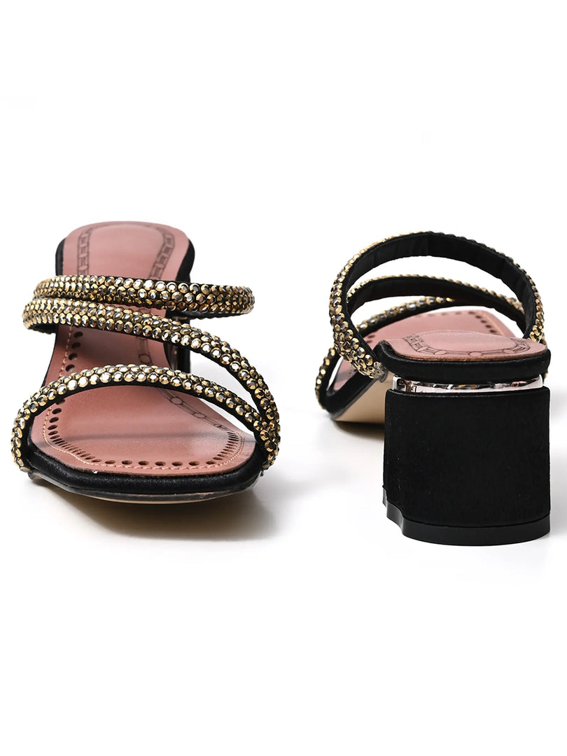Heleey Sparkling Black Block Heels