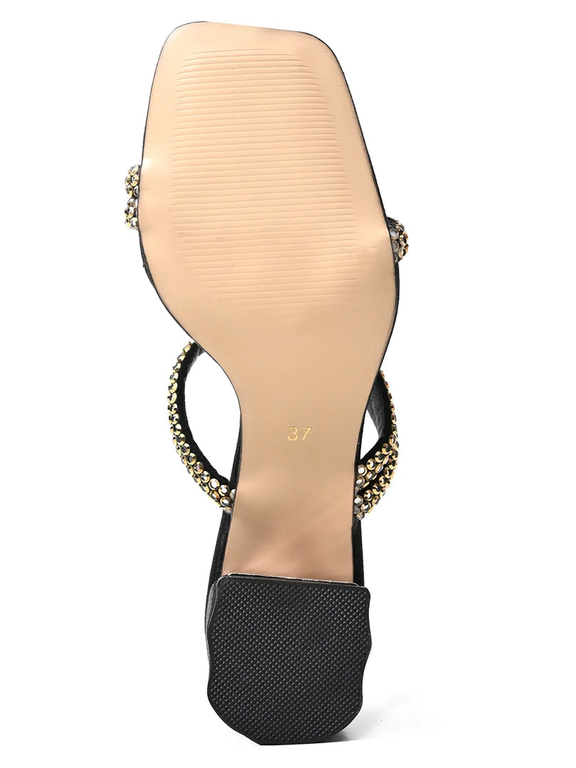 Heleey Sparkling Black Block Heels