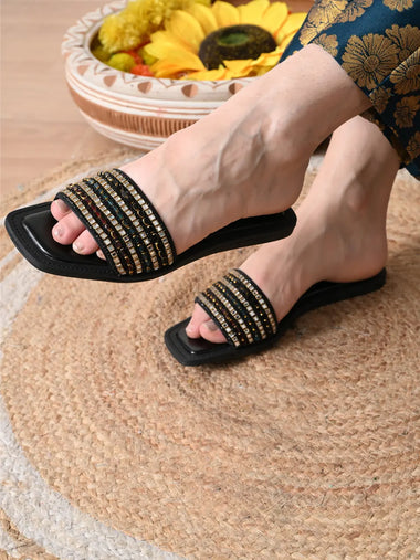 Heleey Starry Noir Embellished Flats
