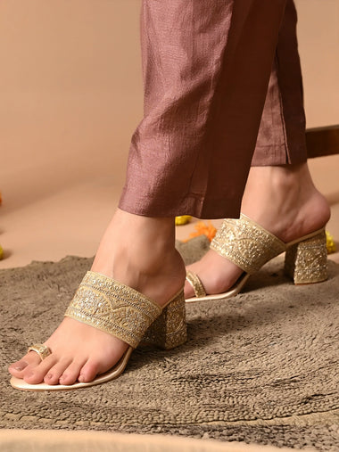 Heleey Golden Elegance Slip-On Sandals
