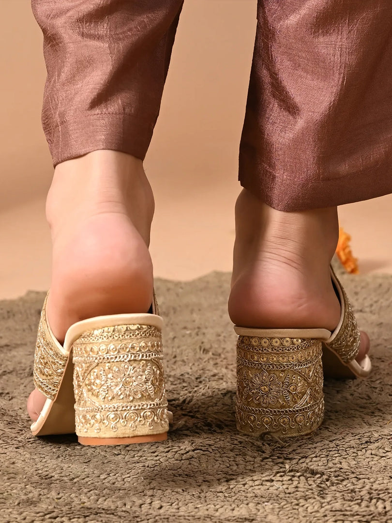 Heleey Golden Elegance Slip-On Sandals