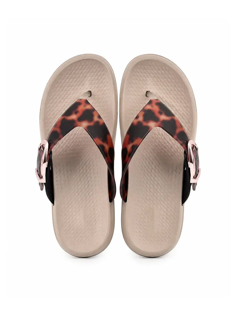 Heleey Cocoa Luxe Buckle Flip Flops