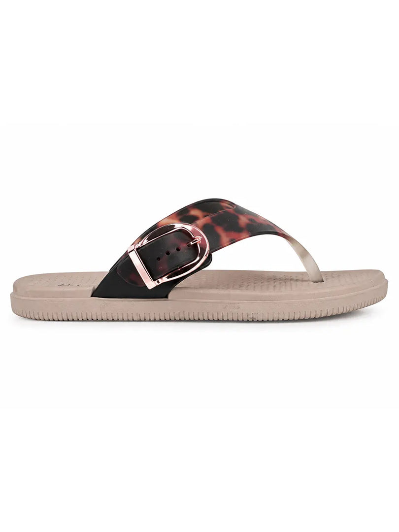Heleey Cocoa Luxe Buckle Flip Flops