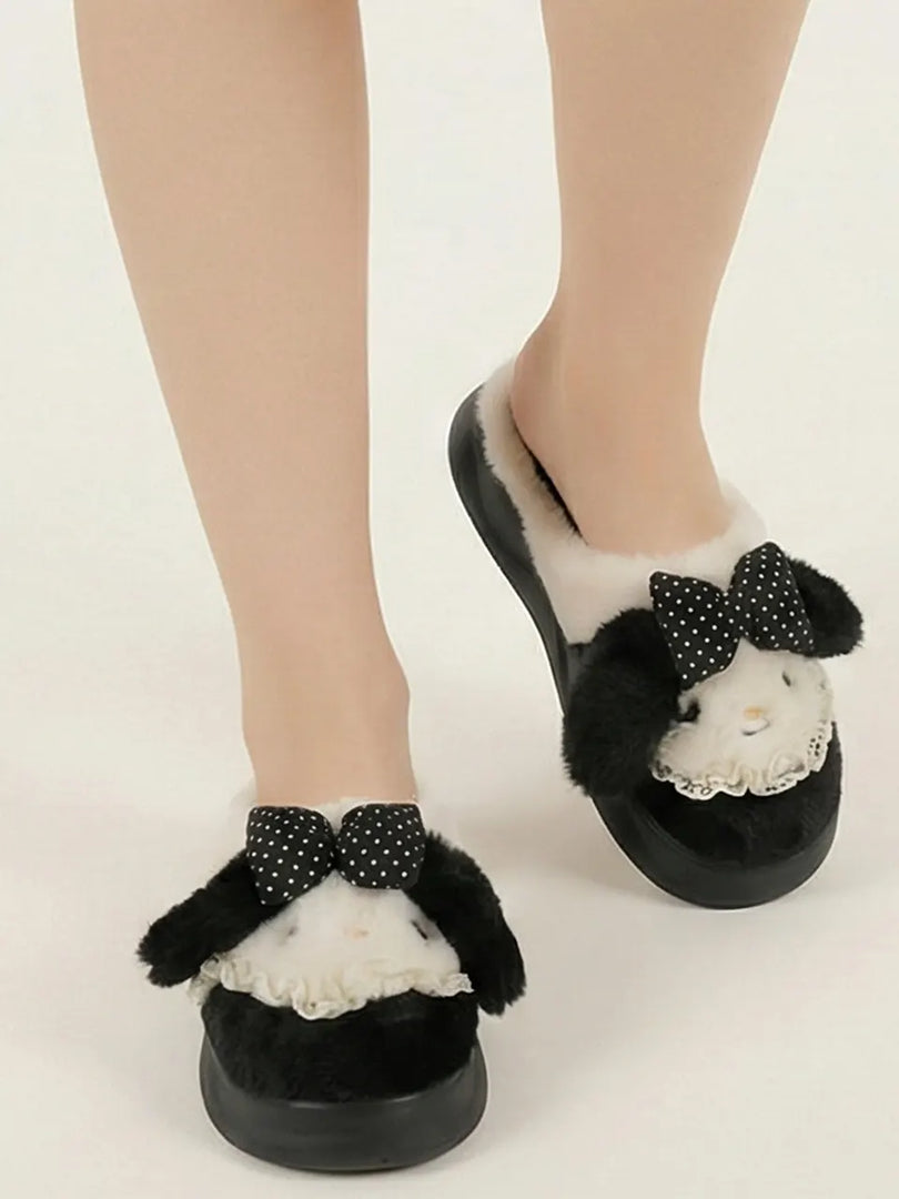 Heleey Midnight Lace Bow Slippers