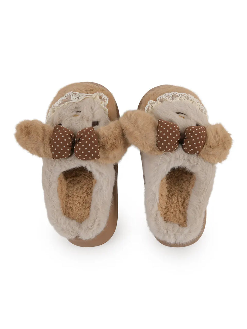 Heleey Cocoa Lace Puppy Slippers