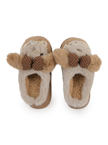 Heleey Cocoa Lace Puppy Slippers