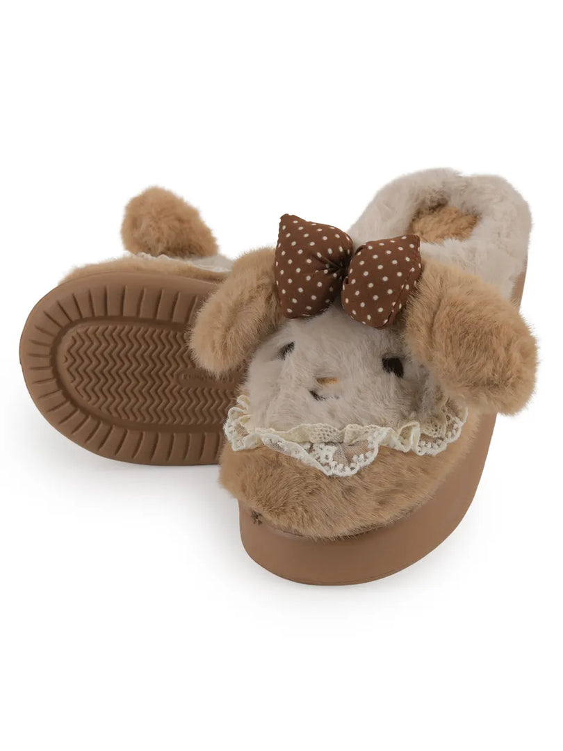 Heleey Cocoa Lace Puppy Slippers