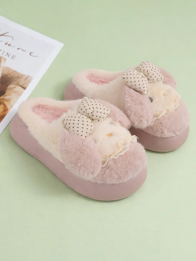 Heleey Blush Bow Bunny Slippers