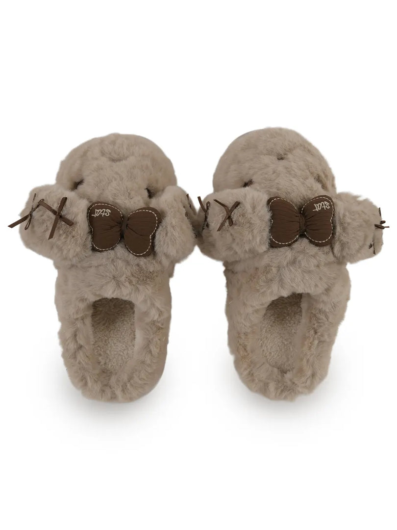 Heleey Mocha Bunny Cozy Slides