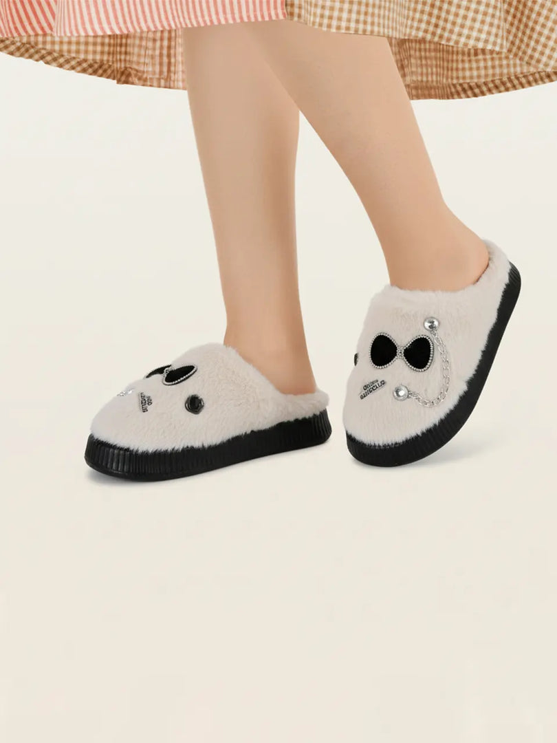 Heleey Chic Bow Chain Plush Slippers