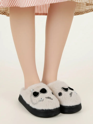 Heleey Chic Bow Chain Plush Slippers