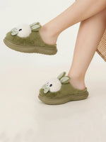 Load image into Gallery viewer, Heleey Green Bunny Bow Plush Slippers