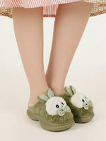 Load image into Gallery viewer, Heleey Green Bunny Bow Plush Slippers