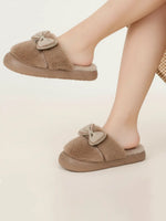 Load image into Gallery viewer, Heleey Elegant Bow Coffee Plush Slippers