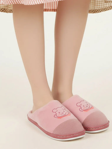 Heleey Smiley Bear Pink Cozy Slippers