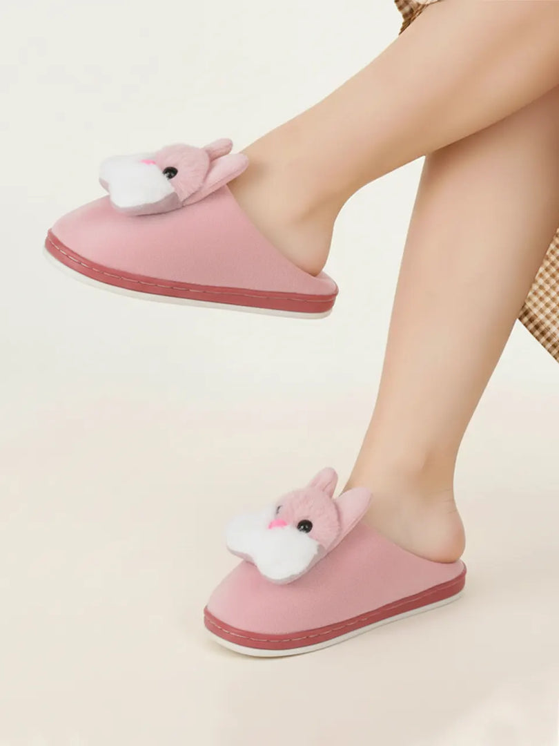 Heleey Cute Bunny Pink Plush Slippers