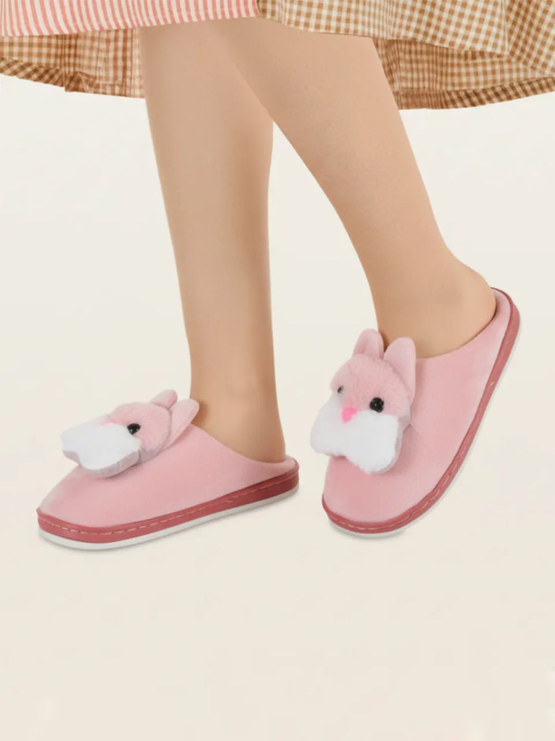 Heleey Cute Bunny Pink Plush Slippers