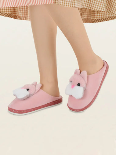 Heleey Cute Bunny Pink Plush Slippers