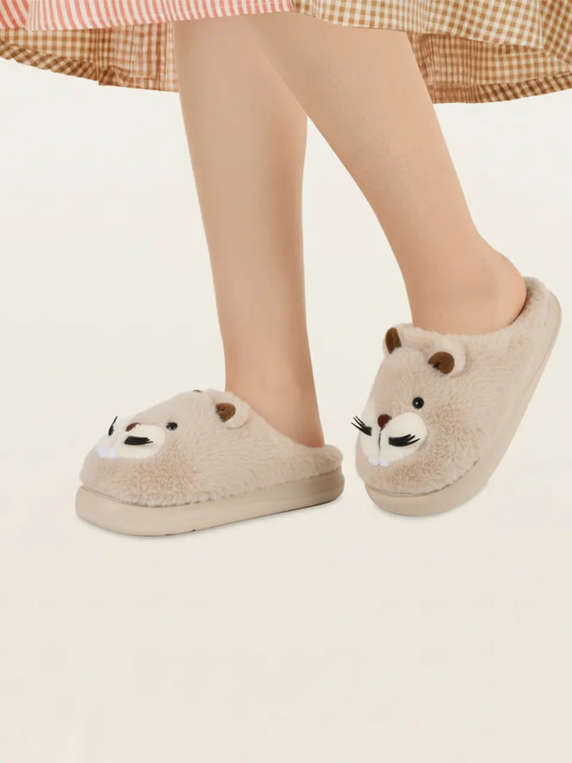 Heleey Cuddly Bear Beige Plush Slippers