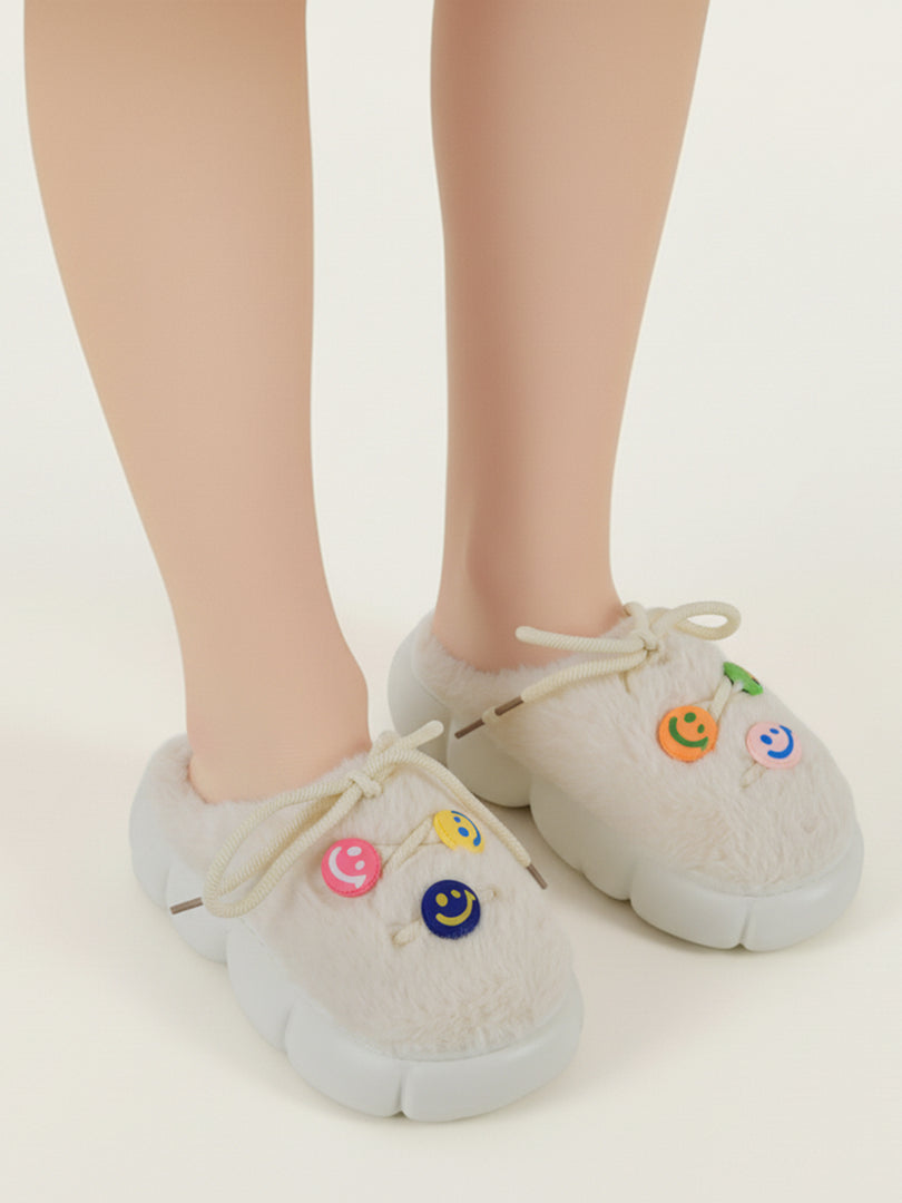 Heleey Rainbow Smiley Plush Comfort Slippers