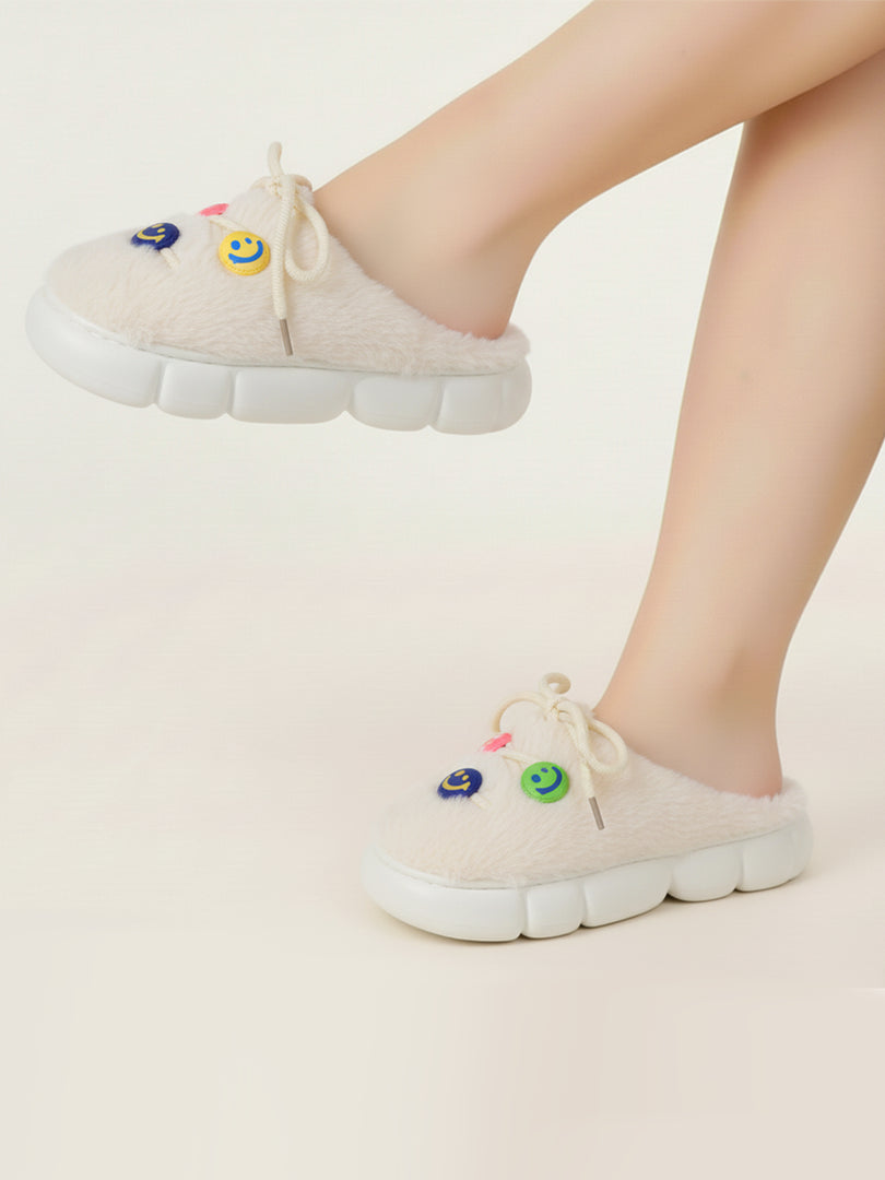 Heleey Rainbow Smiley Plush Comfort Slippers