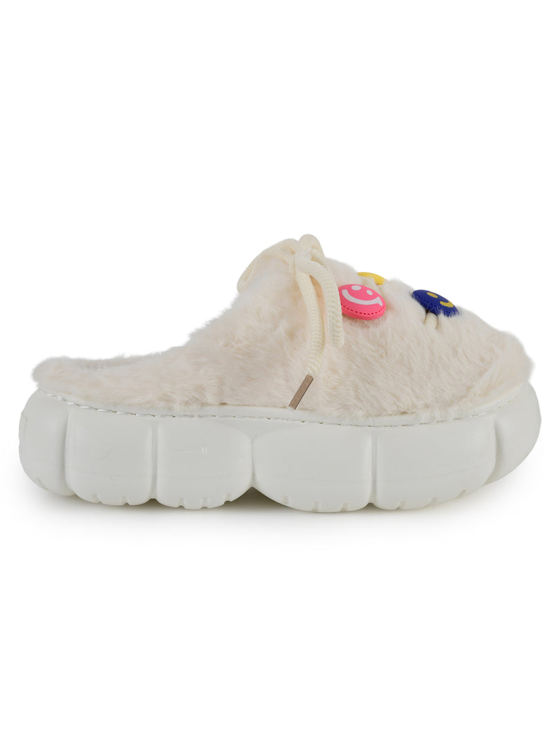Heleey Rainbow Smiley Plush Comfort Slippers