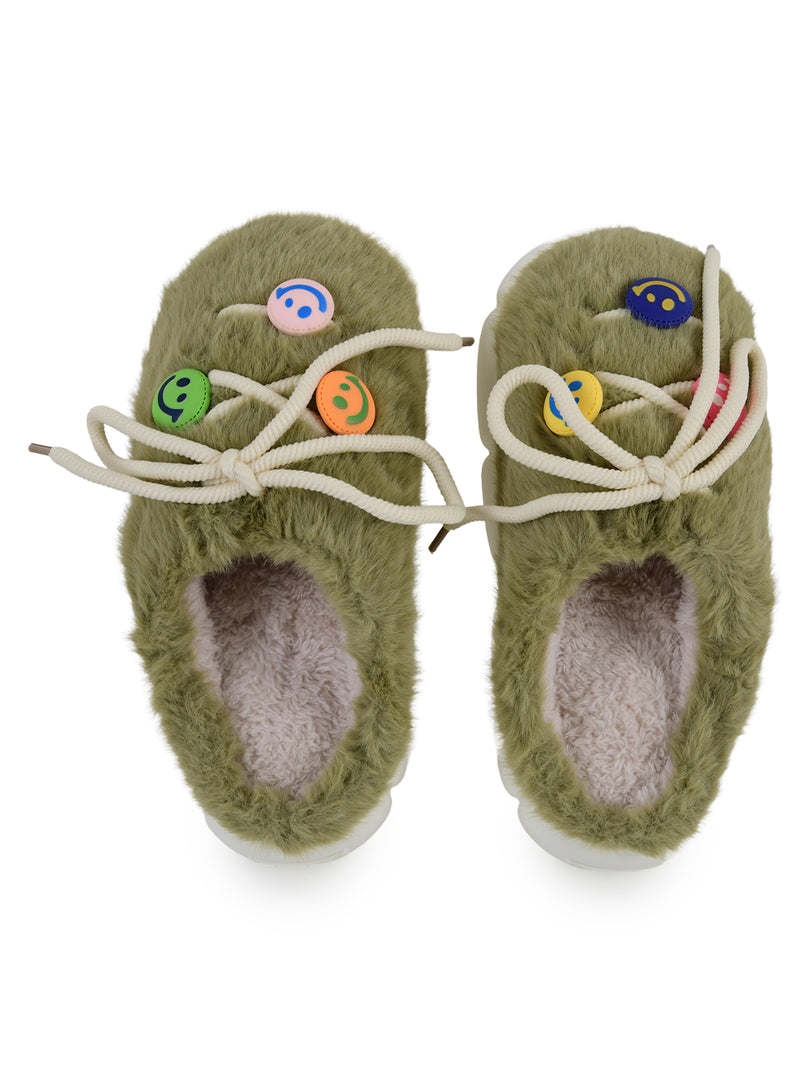 Heleey Olive Joy Smiley Plush Slippers