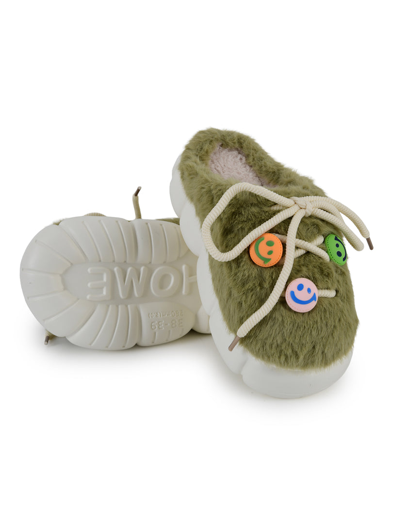 Heleey Olive Joy Smiley Plush Slippers