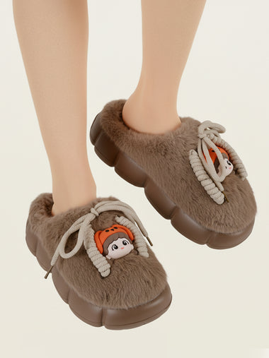 Heleey Pumpkin Cozy Character Plush Slippers
