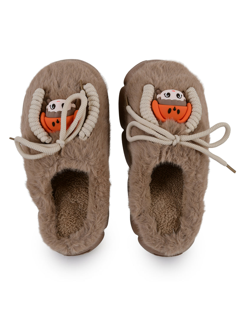Heleey Pumpkin Cozy Character Plush Slippers