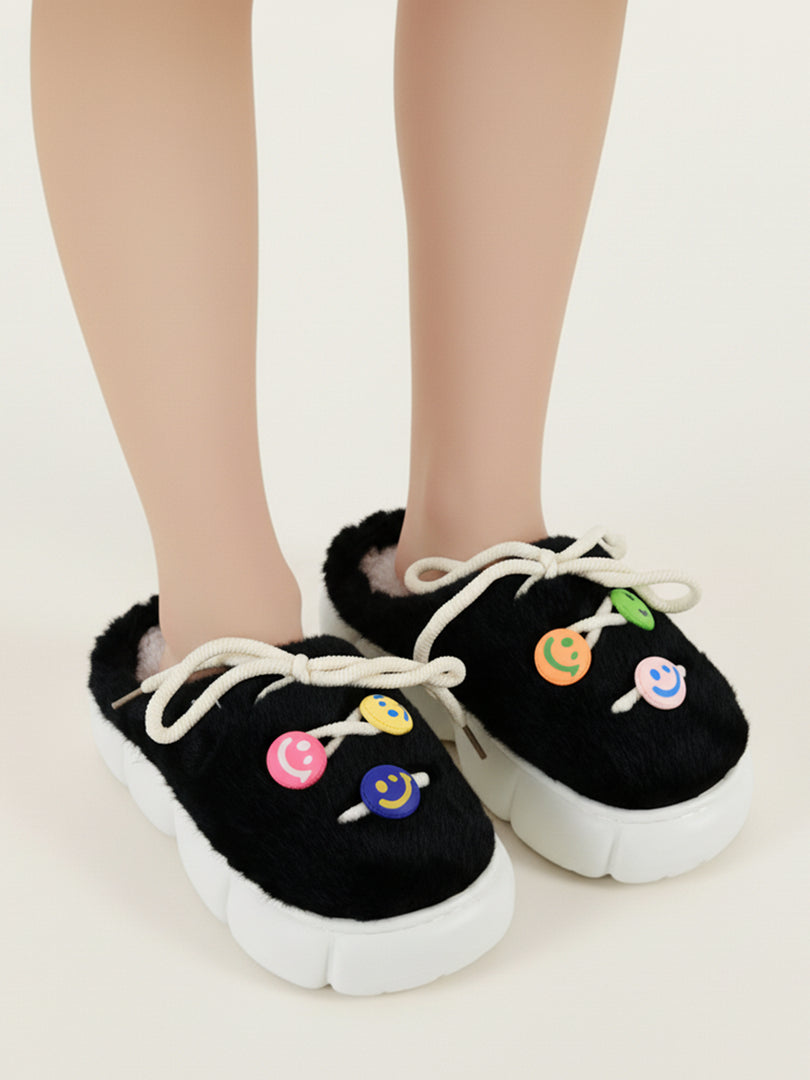 Heleey Midnight Smiley Plush Cloud Slippers