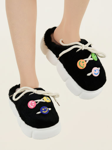 Heleey Midnight Smiley Plush Cloud Slippers