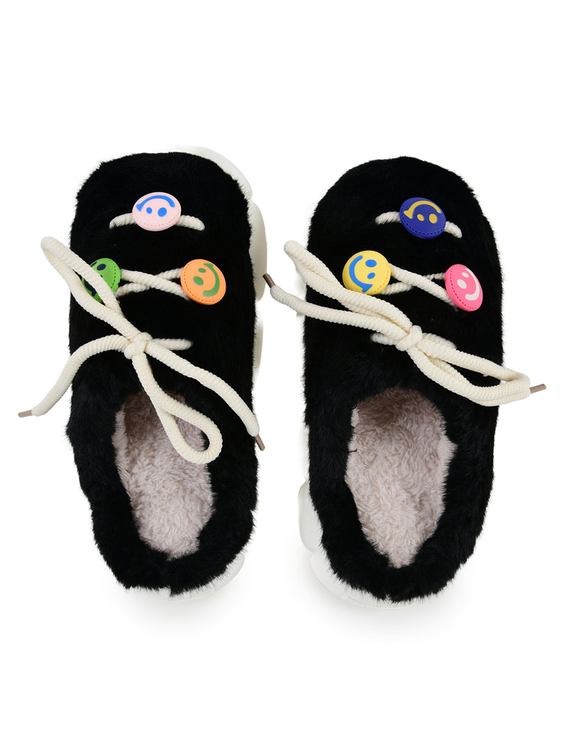 Heleey Midnight Smiley Plush Cloud Slippers
